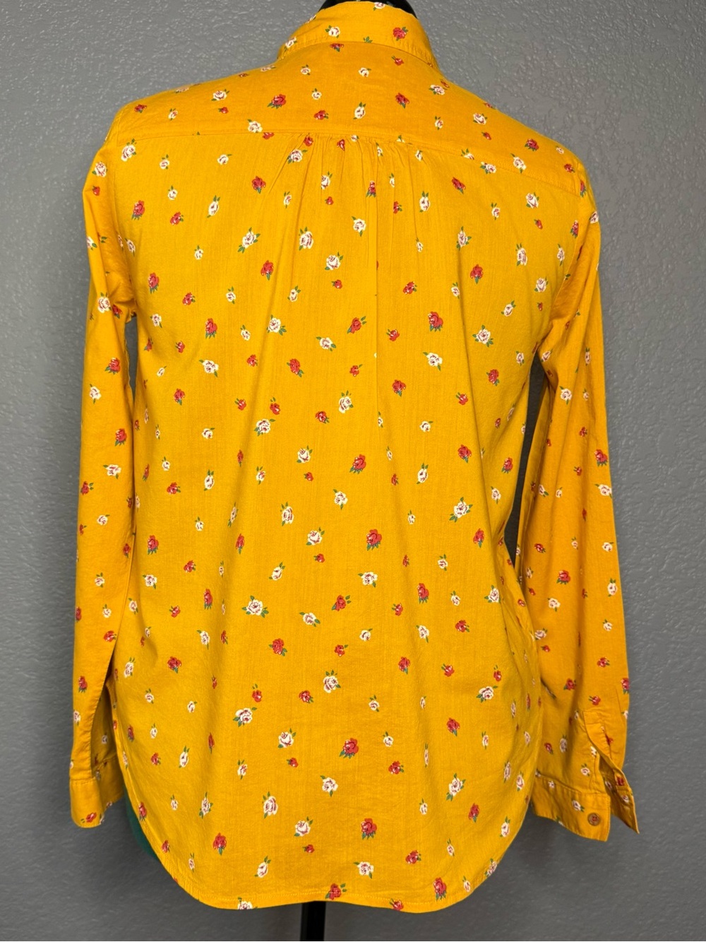 Mauve Anthropologie Mustard Floral Smocked Blouse Cotton Button Up Size 10 - Picture 6 of 12
